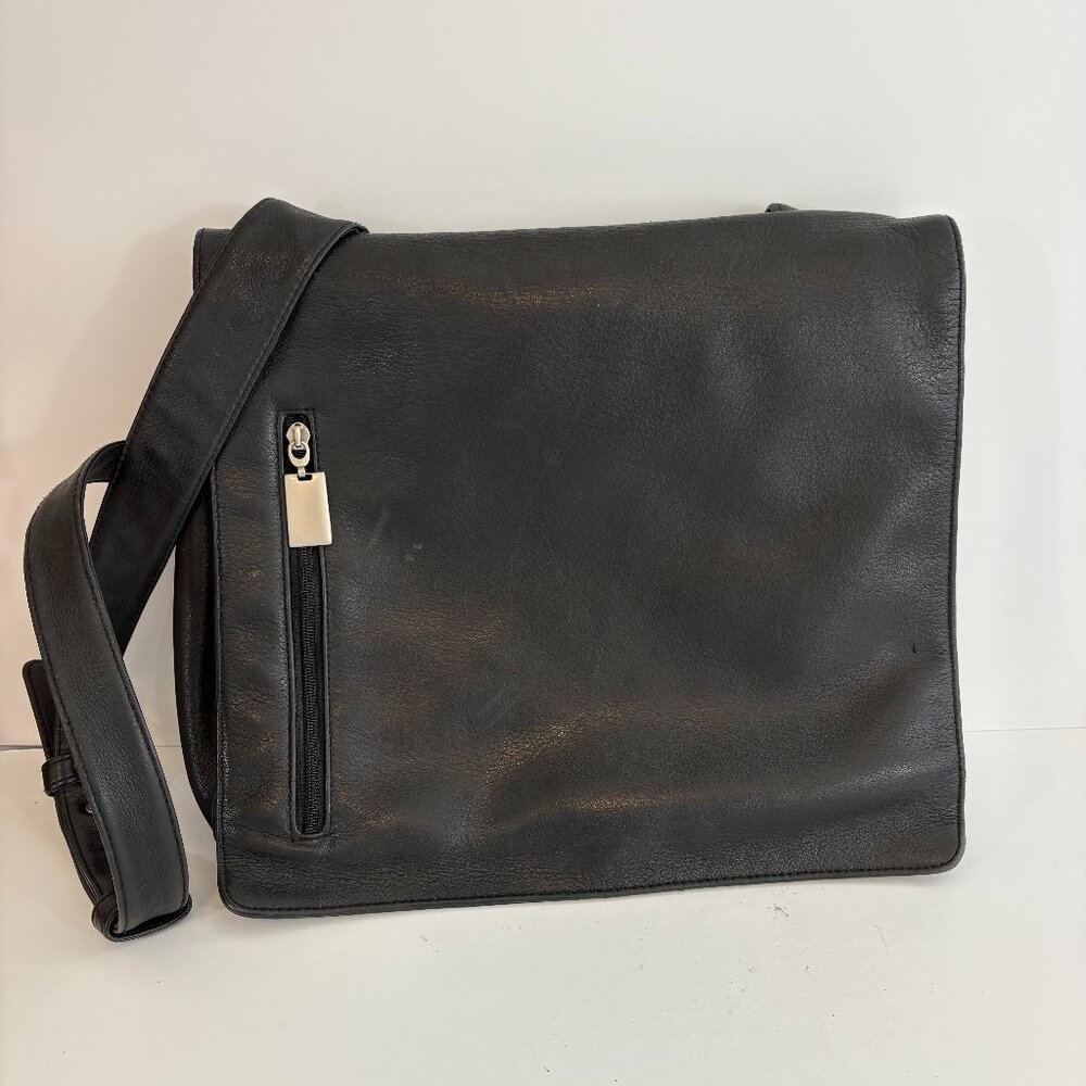 Maya Black Leather Crossbody Messenger Bag